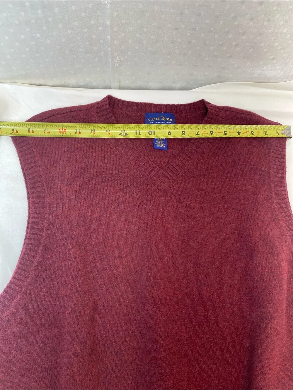 Vtg Club Room Mens XL 100% Pure Lambs Wool V Neck Burgundy Sweater Vest Grandpa